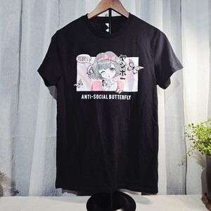 Black Graphic Tee with Anime Design